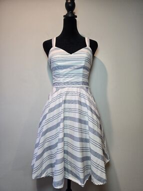 Trixxi Dress Women's Small Cotton Striped Lined Flirty Fun Flare